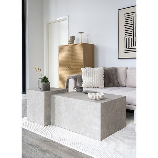 Tavolino quadrato, 40 x 40 x 45 cm, in legno effetto marmo beige | Collezione Prague