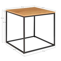 Mesa auxiliar cuadrada, 45 x 45 x 45 cm, de madera y acero en roble y negro | Colección  Vita