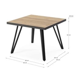 Tavolino quadrato, 60 x 60 x 45 cm, in legno e metallo in naturale e nero | Collezione Sindi