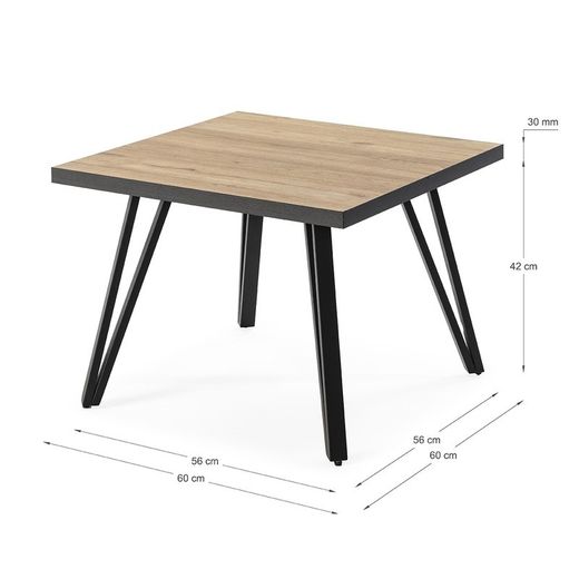Tavolino quadrato, 60 x 60 x 45 cm, in legno e metallo in naturale e nero | Collezione Sindi
