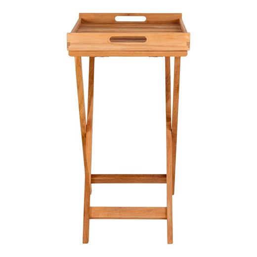 Tavolo da giardino con vassoio, 60 x 40 x 70 cm, in legno di teak naturale | Collezione Ronda