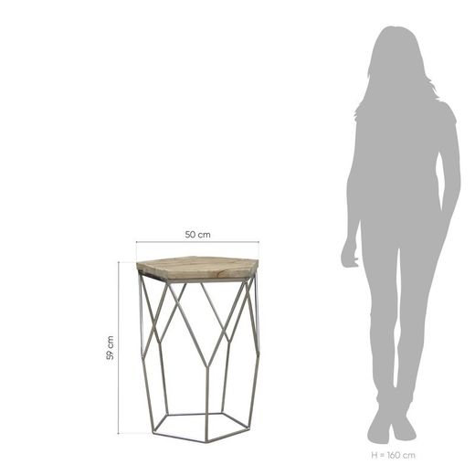 Tavolino, Ø50 x 59 cm, in olmo riciclato e acciaio in finitura naturale e argento | Collezione Gype