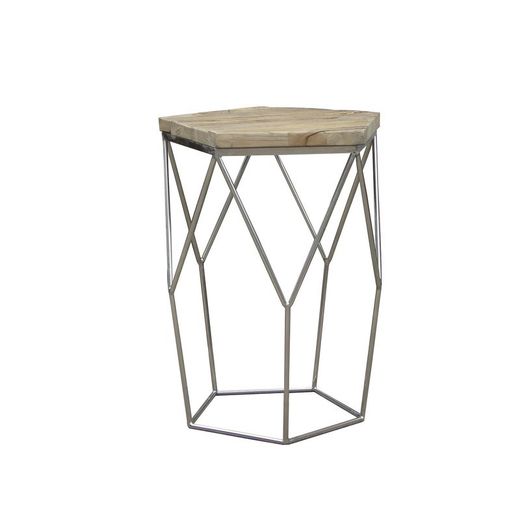 Tavolino, Ø50 x 59 cm, in olmo riciclato e acciaio in finitura naturale e argento | Collezione Gype