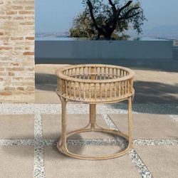 Tavolino da giardino, 57 x 57 x 57 cm, in rattan naturale | Collezione Round