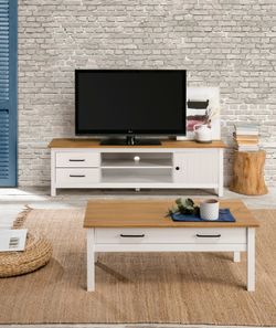 Tavolo da salotto, 100 x 55 x 40 cm, in legno di pino bianco e naturale | Collezione Miranda