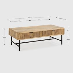 Tavolo da salotto, 120 x 60 x 45 cm, in legno e metallo in naturale e nero | Collezione Mundra