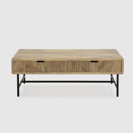 Tavolo da salotto, 120 x 60 x 45 cm, in legno e metallo in naturale e nero | Collezione Mundra