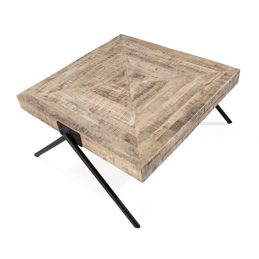 Tavolo da salotto, 86 x 80 x 40 cm, in legno di mango e metallo naturale | Collezione Indra