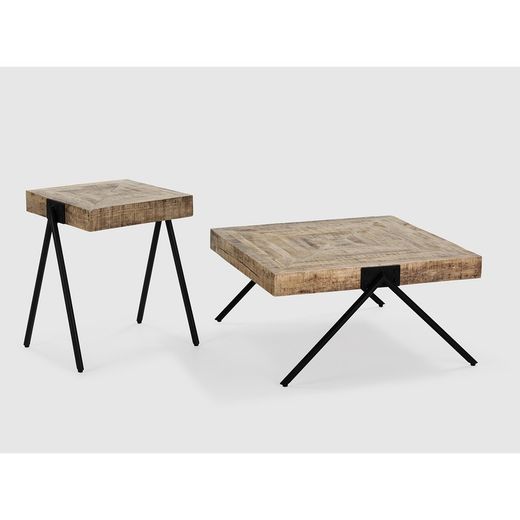 Tavolo da salotto, 86 x 80 x 40 cm, in legno di mango e metallo naturale | Collezione Indra