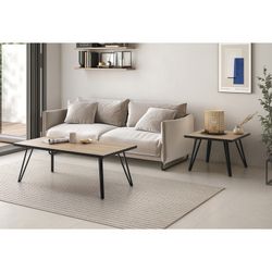 Tavolo da salotto rettangolare, 120 x 60 x 45 cm, in legno e metallo naturale e nero | Collezione Sindi