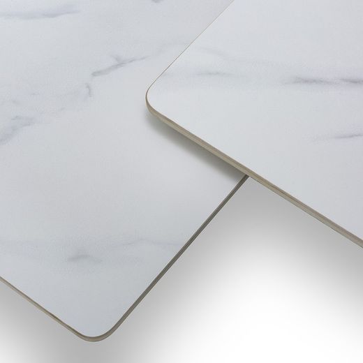 Tavolo da salotto quadrato, 80 x 80 x 43 cm, in pietra sintetica e metallo bianco e nero | Collezione Merve