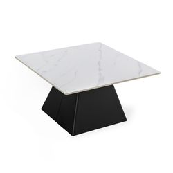 Tavolo da salotto quadrato, 80 x 80 x 43 cm, in pietra sintetica e metallo bianco e nero | Collezione Merve