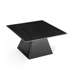 Tavolo da salotto quadrato, 80 x 80 x 43 cm, in pietra sintetica e metallo nero | Collezione Merve