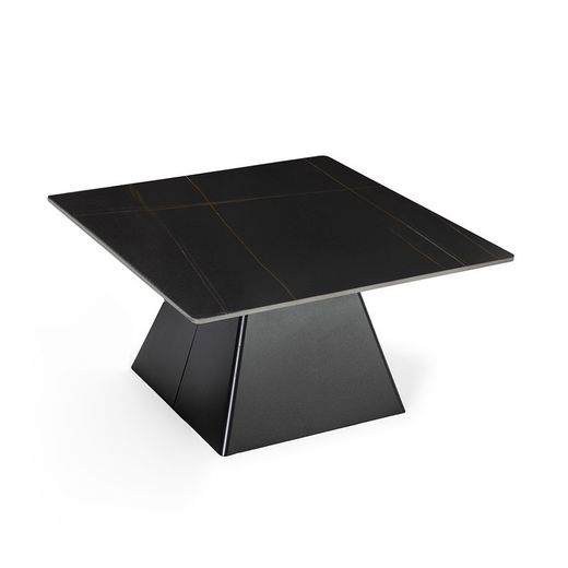 Tavolo da salotto quadrato, 80 x 80 x 43 cm, in pietra sintetica e metallo nero | Collezione Merve