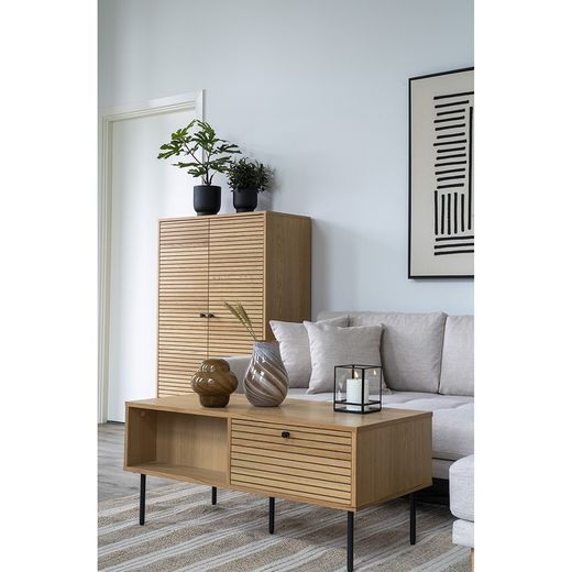 Mesa de centro rectangular, 100 x 50 x 45 cm, de chapa de roble en natural | Colección  Kyoto