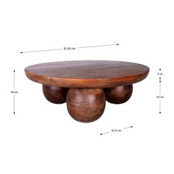 Tavolo da salotto rotondo, 100 x 100 x 28 cm, in legno di mango marrone scuro | Collezione Ailen
