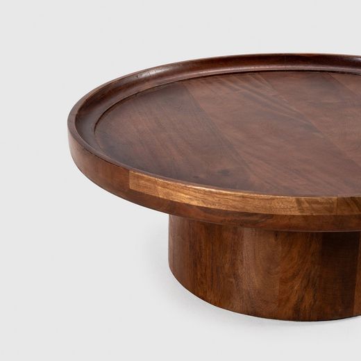 Tavolo da salotto rotondo, 80 x 80 x 30 cm, in legno di mango marrone scuro | Collezione Giselle