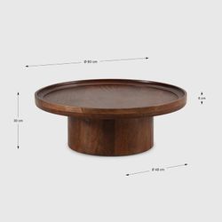 Tavolo da salotto rotondo, 80 x 80 x 30 cm, in legno di mango marrone scuro | Collezione Giselle