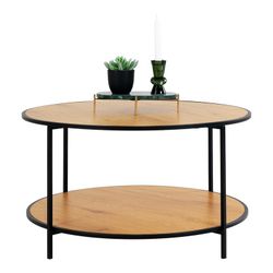 Tavolo da salotto rotondo, 80 x 80 x 45 cm, in legno e acciaio in rovere e nero | Collezione Vita