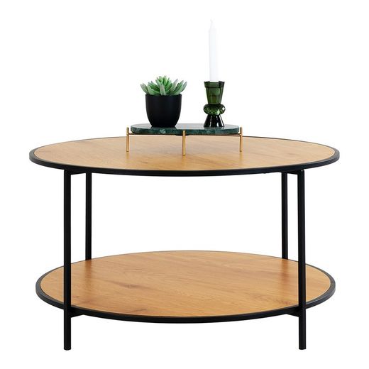 Tavolo da salotto rotondo, 80 x 80 x 45 cm, in legno e acciaio in rovere e nero | Collezione Vita