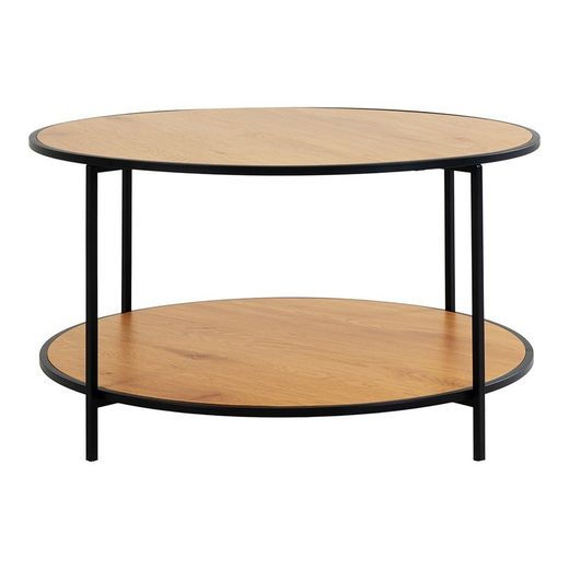 Tavolo da salotto rotondo, 80 x 80 x 45 cm, in legno e acciaio in rovere e nero | Collezione Vita