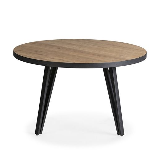 Tavolo da salotto rotondo, 80 x 80 x 45 cm, in legno e metallo in naturale e nero | Collezione Sindi