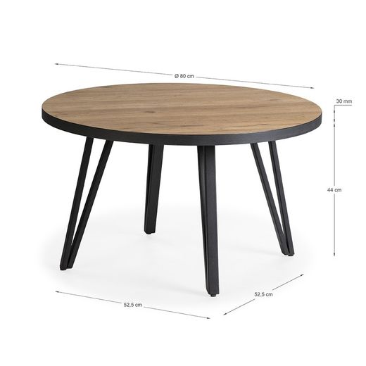 Tavolo da salotto rotondo, 80 x 80 x 45 cm, in legno e metallo in naturale e nero | Collezione Sindi