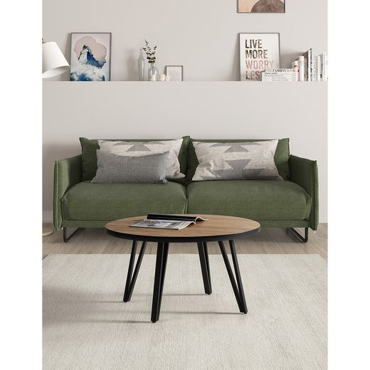 Tavolo da salotto rotondo, 80 x 80 x 45 cm, in legno e metallo in naturale e nero | Collezione Sindi