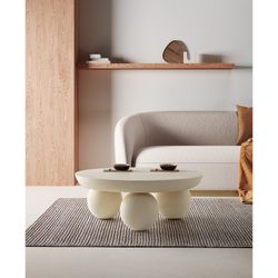 Tavolo da salotto rotondo, 90 x 90 x 35 cm, in legno di mango bianco | Collezione Ailen