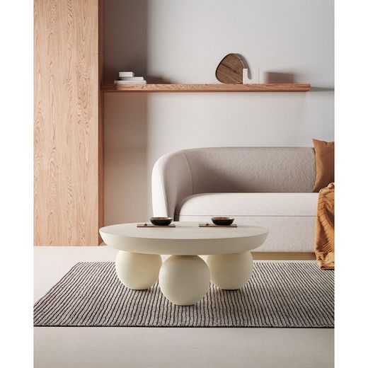 Tavolo da salotto rotondo, 90 x 90 x 35 cm, in legno di mango bianco | Collezione Ailen