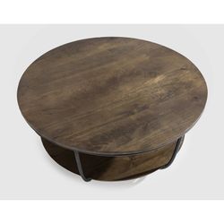 Tavolino rotondo, 90 x 90 x 40 cm, in legno e metallo, colore noce e nero | Collezione Delhi