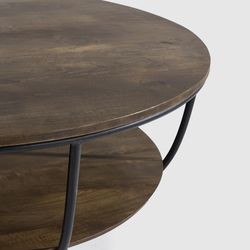 Tavolino rotondo, 90 x 90 x 40 cm, in legno e metallo, colore noce e nero | Collezione Delhi