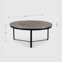 Tavolo da salotto rotondo, 90 x 90 x 40 cm, in metallo colore argento | Collezione Clarisa