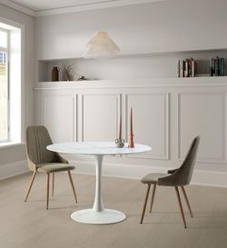 Tavolo da pranzo, 110 x 110 x 75 cm, in vetro e metallo bianco | Collezione Ada