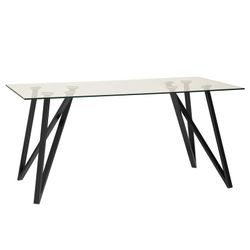 Mesa de comedor, 160 x 90 x 75 cm, de cristal y metal en transparente y negro  | Colección Gaia