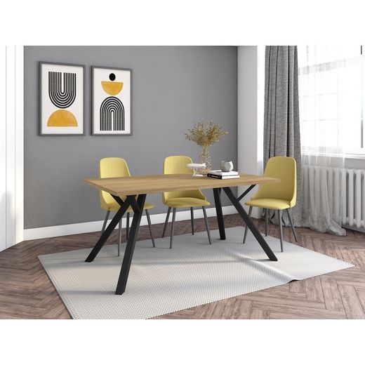 Tavolo da pranzo, 160 x 90 x 77 cm, in legno e metallo in naturale e nero | Collezione Paola