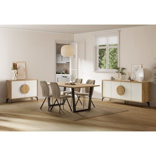 Tavolo da pranzo, 180 x 100 x 75 cm, in legno e metallo in finitura naturale e nera | Collezione Francesca