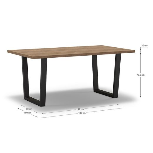 Tavolo da pranzo, 180 x 100 x 75 cm, in legno e metallo in finitura naturale e nera | Collezione Francesca