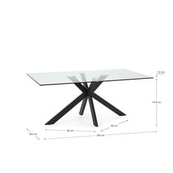 Tavolo da pranzo, 180 x 100 x 76 cm, in vetro temperato e metallo, trasparente e nero | Collezione Celia