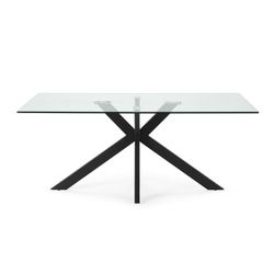 Tavolo da pranzo, 180 x 100 x 76 cm, in vetro temperato e metallo, trasparente e nero | Collezione Celia