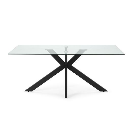 Tavolo da pranzo, 180 x 100 x 76 cm, in vetro temperato e metallo, trasparente e nero | Collezione Celia