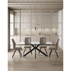 Tavolo da pranzo, 180 x 100 x 76 cm, in vetro temperato e metallo, trasparente e nero | Collezione Celia