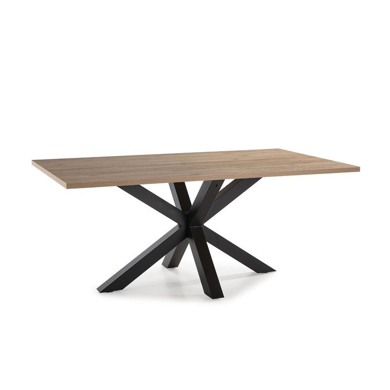 Mesa de comedor, 180 x 100 x 76 cm, de madera y metal en natural y negro  | Colección Comba