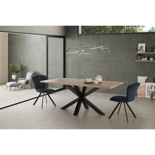 Tavolo da pranzo, 180 x 100 x 76 cm, in legno e metallo naturale e nero | Collezione Comba