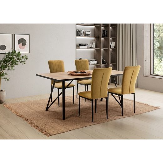 Tavolo da pranzo, 180 x 90 x 76 cm, in legno e metallo naturale e nero | Collezione Myla