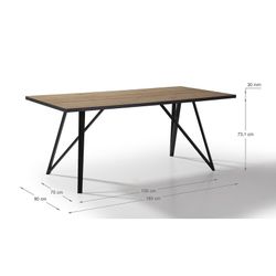 Tavolo da pranzo, 180 x 90 x 76 cm, in legno e metallo naturale e nero | Collezione Myla