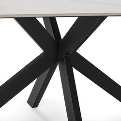 Tavolo da pranzo, 180 x 90 x 76 cm, in pietra sintetica e metallo bianco e nero | Collezione Bimba