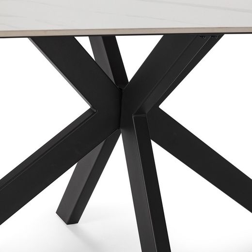 Tavolo da pranzo, 180 x 90 x 76 cm, in pietra sintetica e metallo bianco e nero | Collezione Bimba