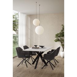 Tavolo da pranzo, 180 x 90 x 76 cm, in pietra sintetica e metallo bianco e nero | Collezione Bimba
