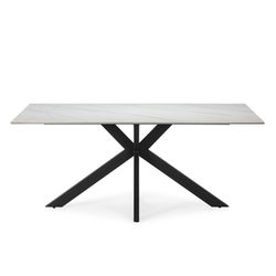 Tavolo da pranzo, 180 x 90 x 76 cm, in pietra sintetica e metallo bianco e nero | Collezione Bimba